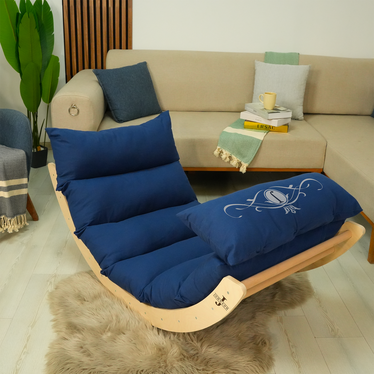 Rocking Lounger with Cushion: Wooden Lounge Chair for Reading Nook, Multifunctional Furniture