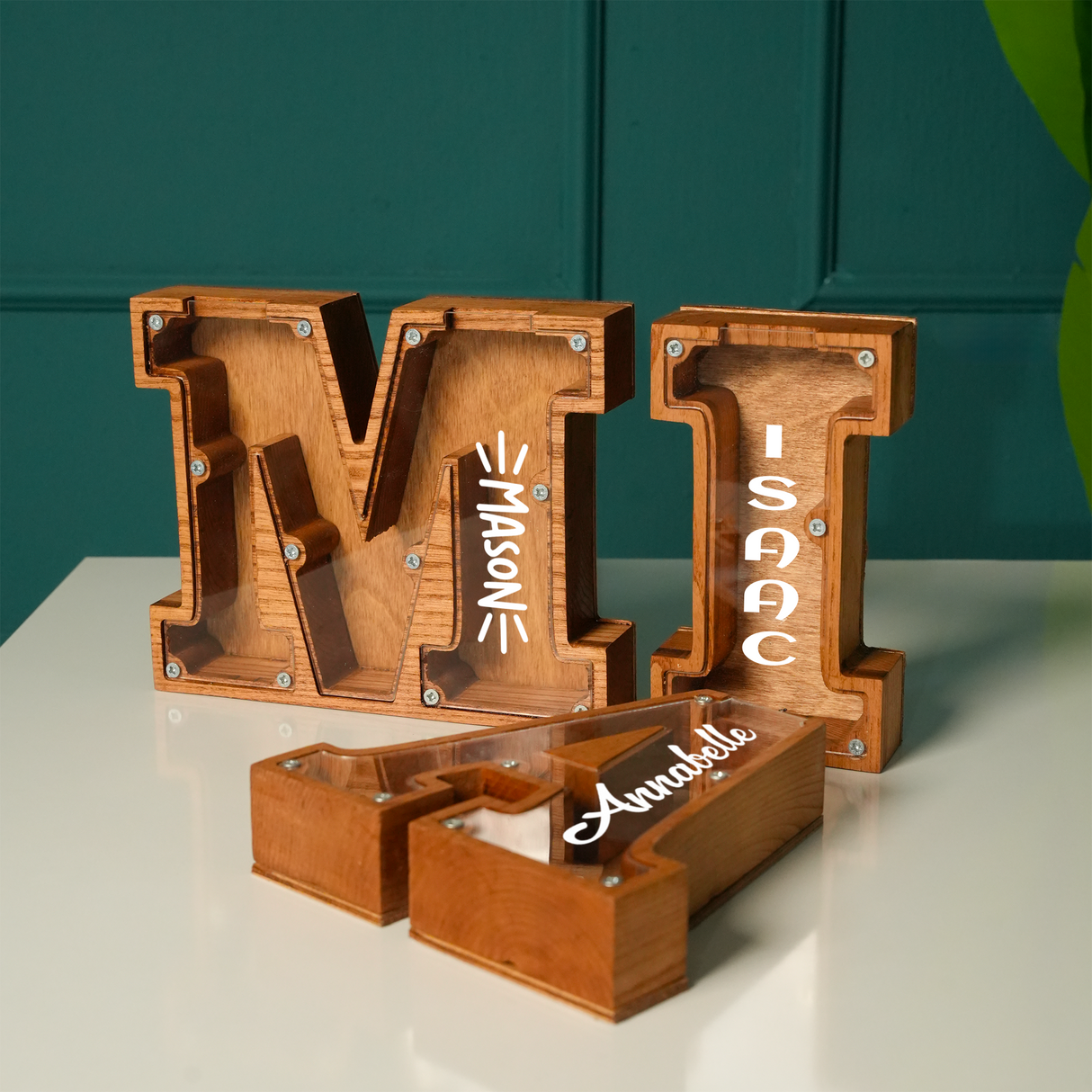 Personalized Letter Coin Bank: Custom Wooden Name Bank, Nursery Decor for Girl or Boys