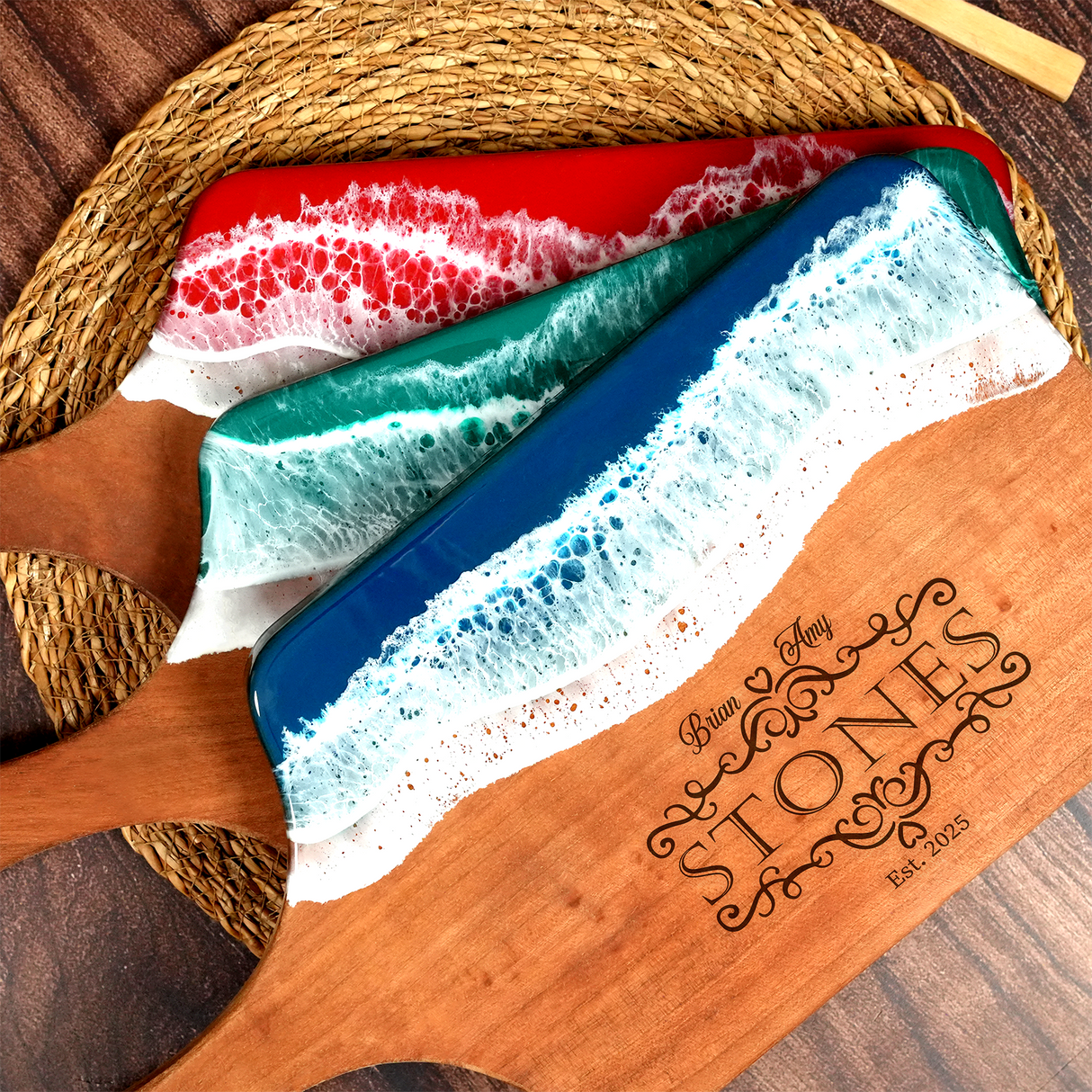 Personalized Wedding Gift Resin Cutting Board Ocean, Engagement Gift, Gift for Couple, Epoxy Custom Cutting Board, Anniversary Gift Idea