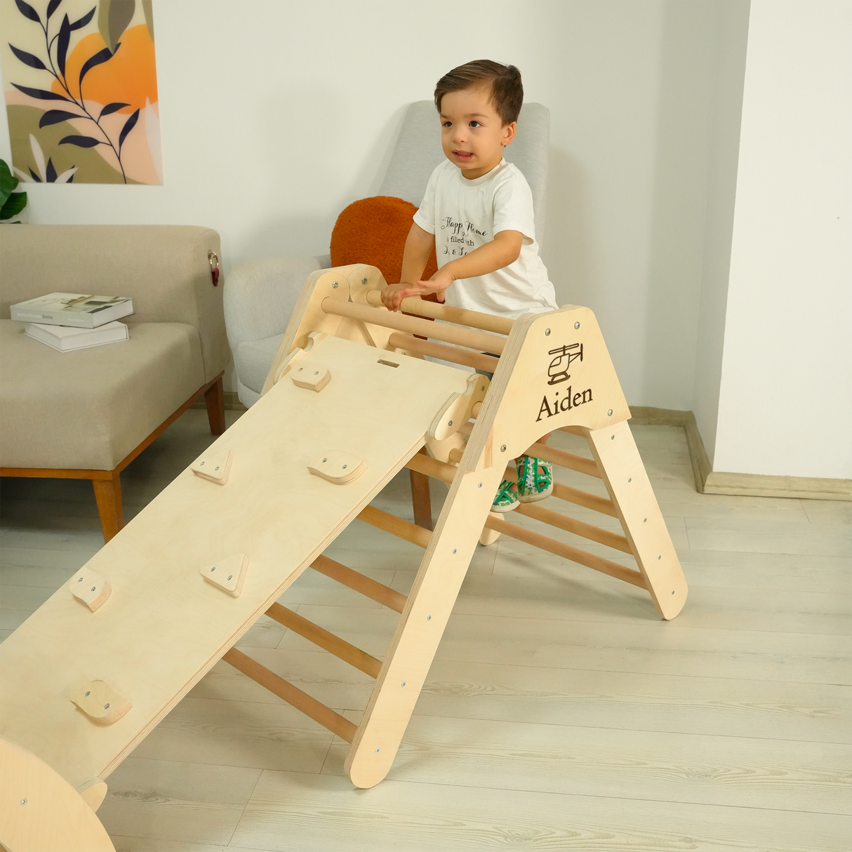 Personalized Montessori Climber Set of Three Items: Climb Arch, Slide Ramp and Triangle, Wooden Toys