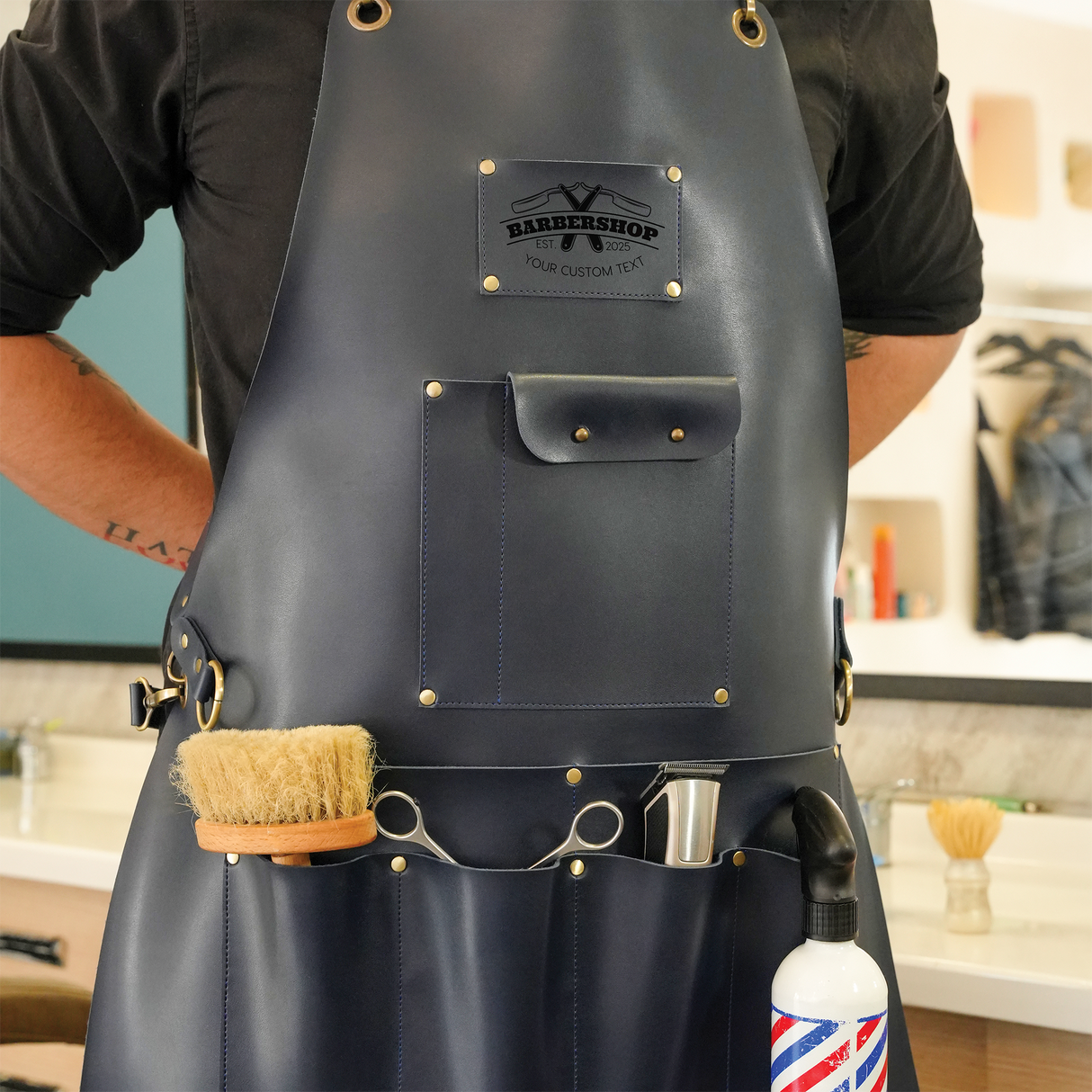 Customized Leather Barber Apron for Men, Personalized Work Apron with Pocket, Barber Gift, Beauty Business Gift,Hair Stylist Salon Gift Idea