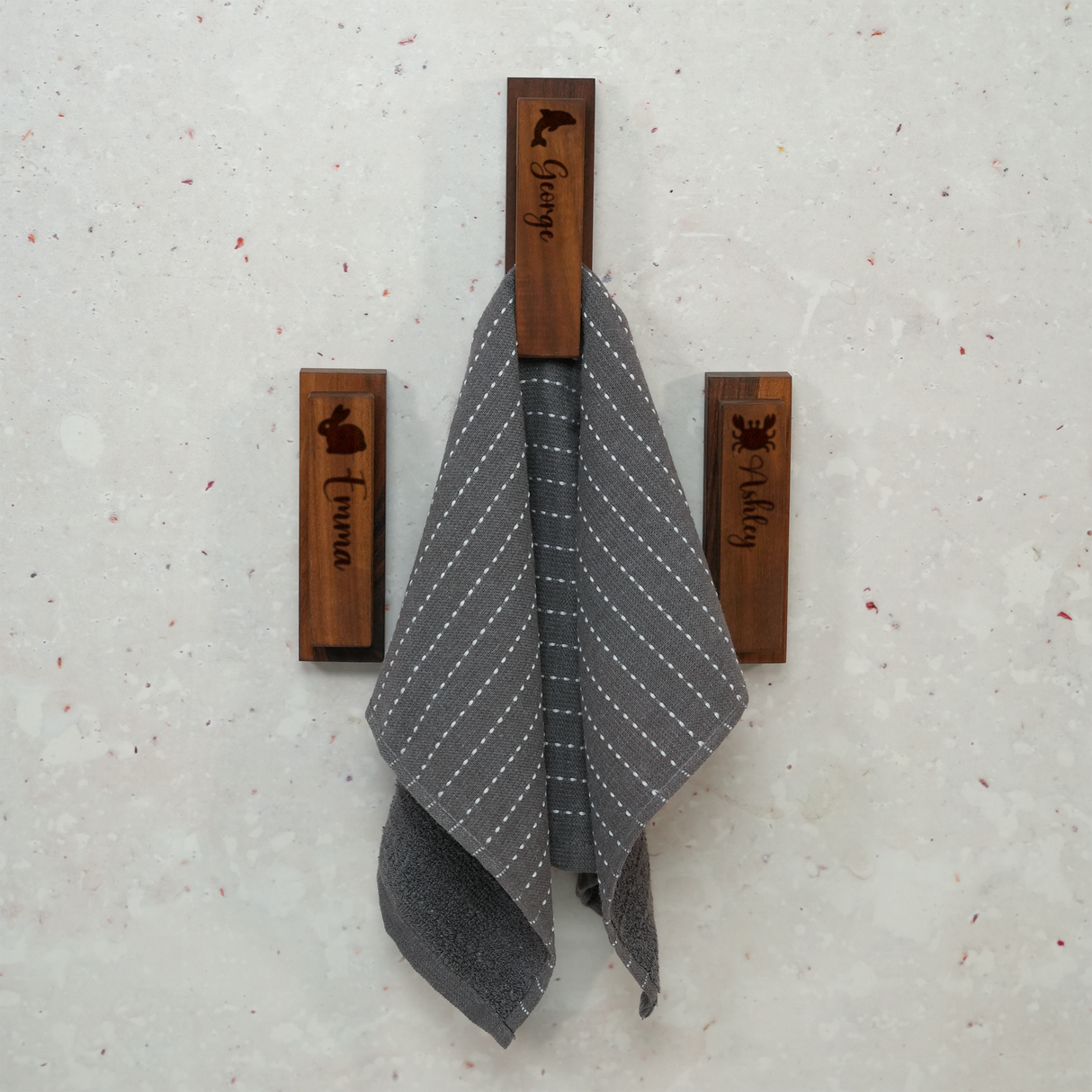 Personalized Wood Towel Holder with Metal Ball Grip: Modern Wall Mounted Coat Rack, Kitchen Decor