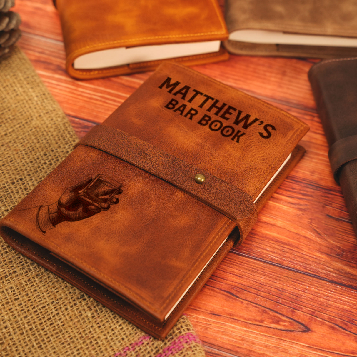 Personalized Leather Cocktail Recipe Book: Refillable Bar Notebook with Mixology Design