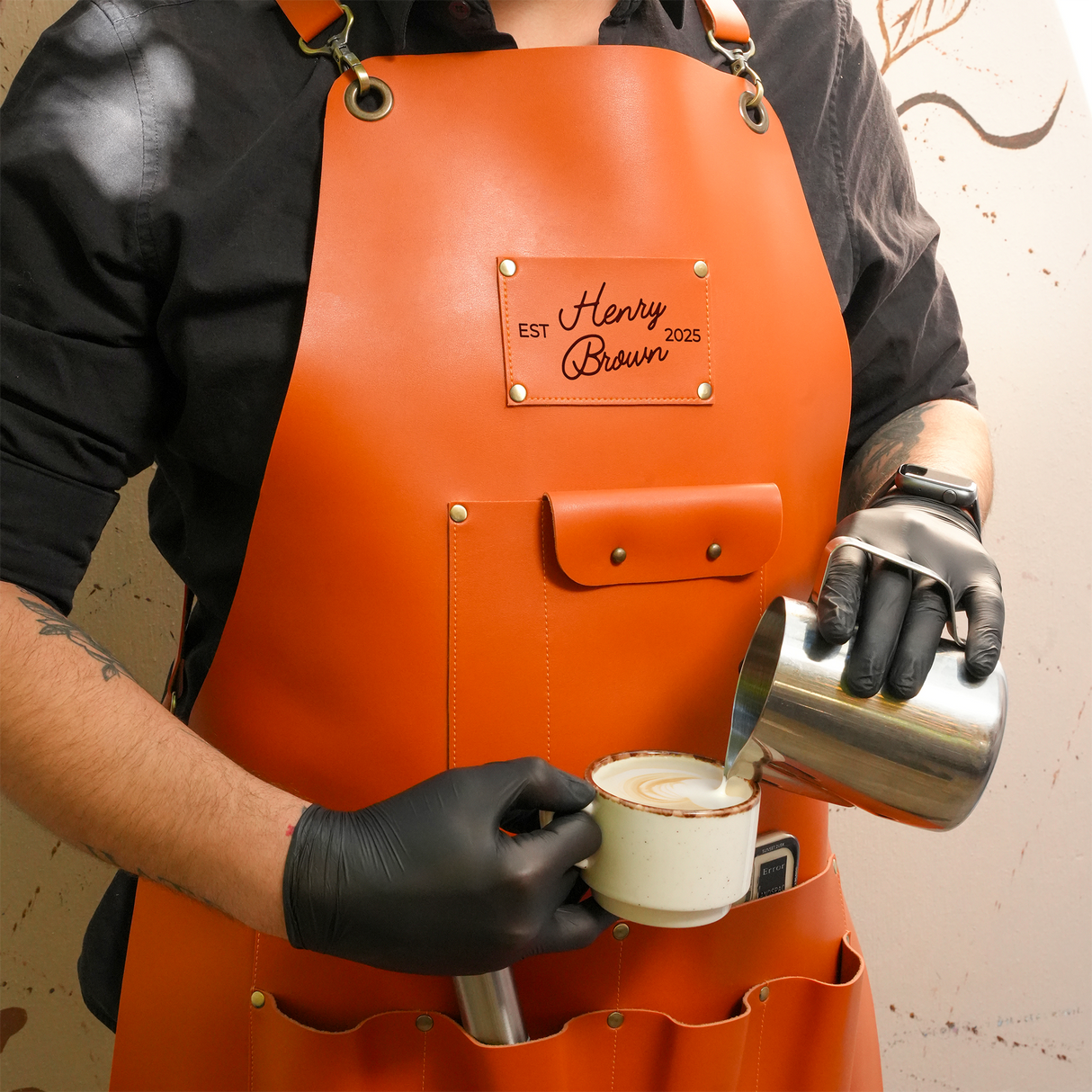 Personalized Tattoo Artist Gift Leather Apron, Gift for Him, Custom Logo Apron for Women, Laser Engraved Workshop Apron, Tattoo Shop Apron