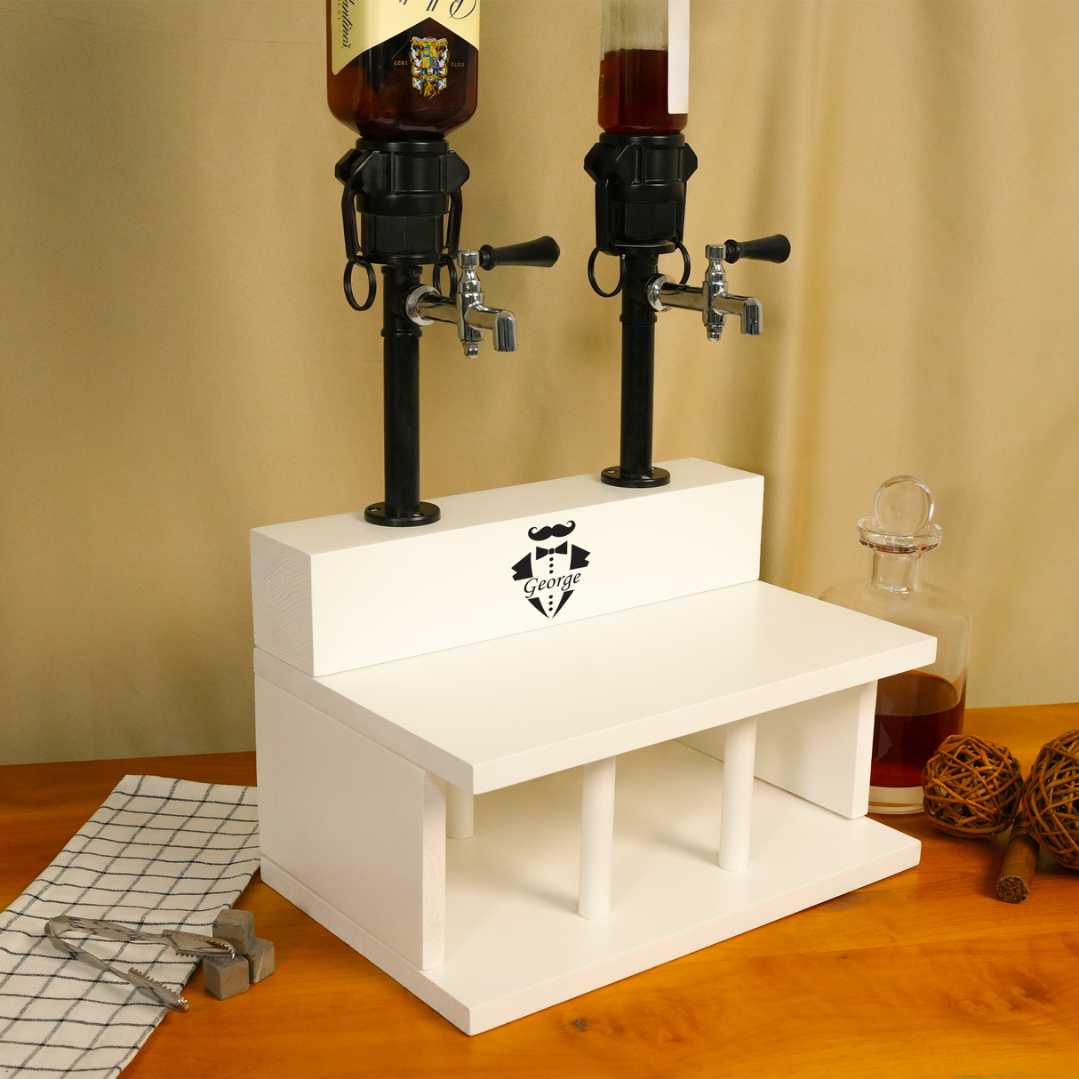 Whiskey Dispenser with Custom Glasses: Handmade Wooden Liquor Gift, Husband Birthday