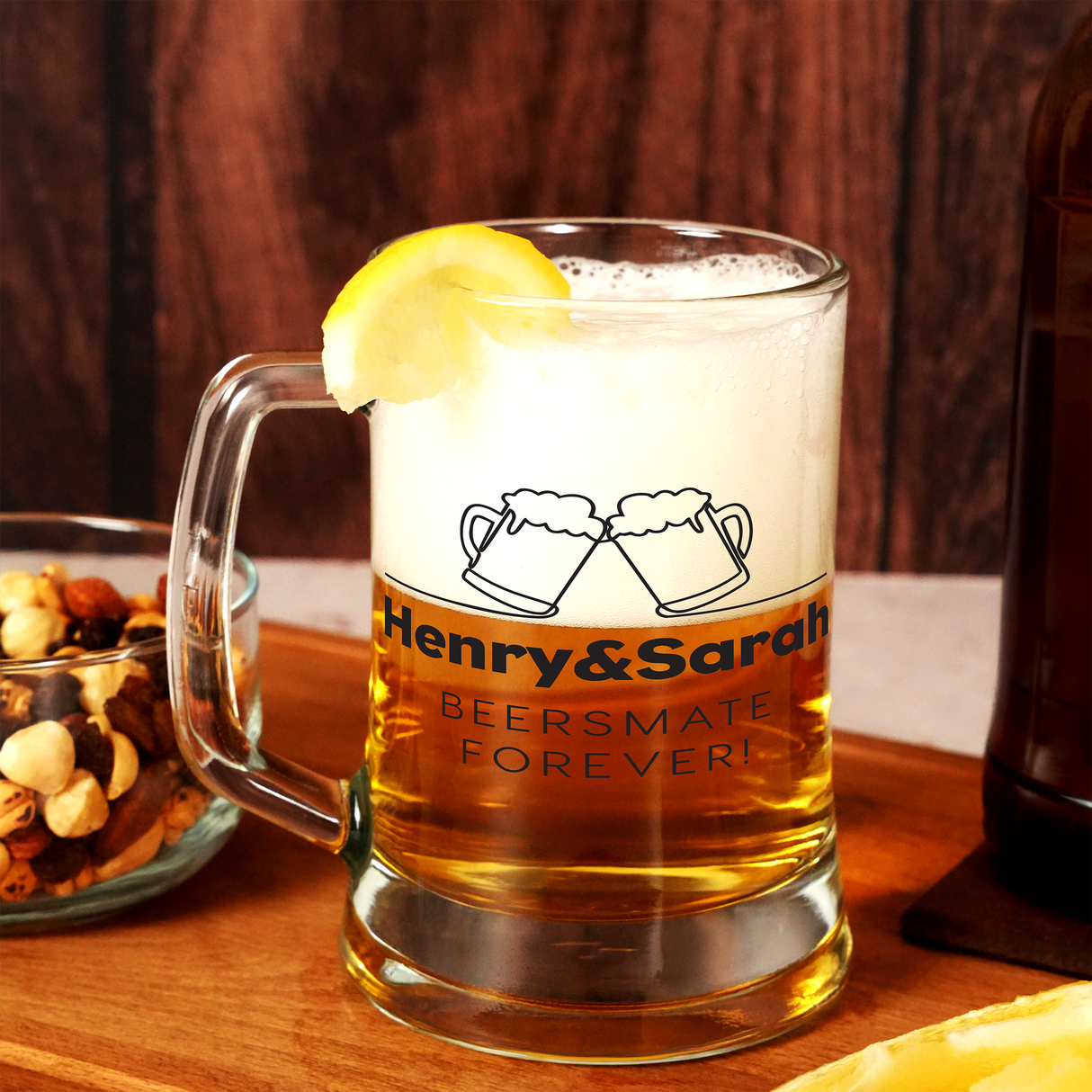 Personalized Beer Glass, Beer Mug with Handle, Anniversary Gift for Husband, Boyfriend Gift,Custom Couple Beer Glasses, Barware Gift for Him