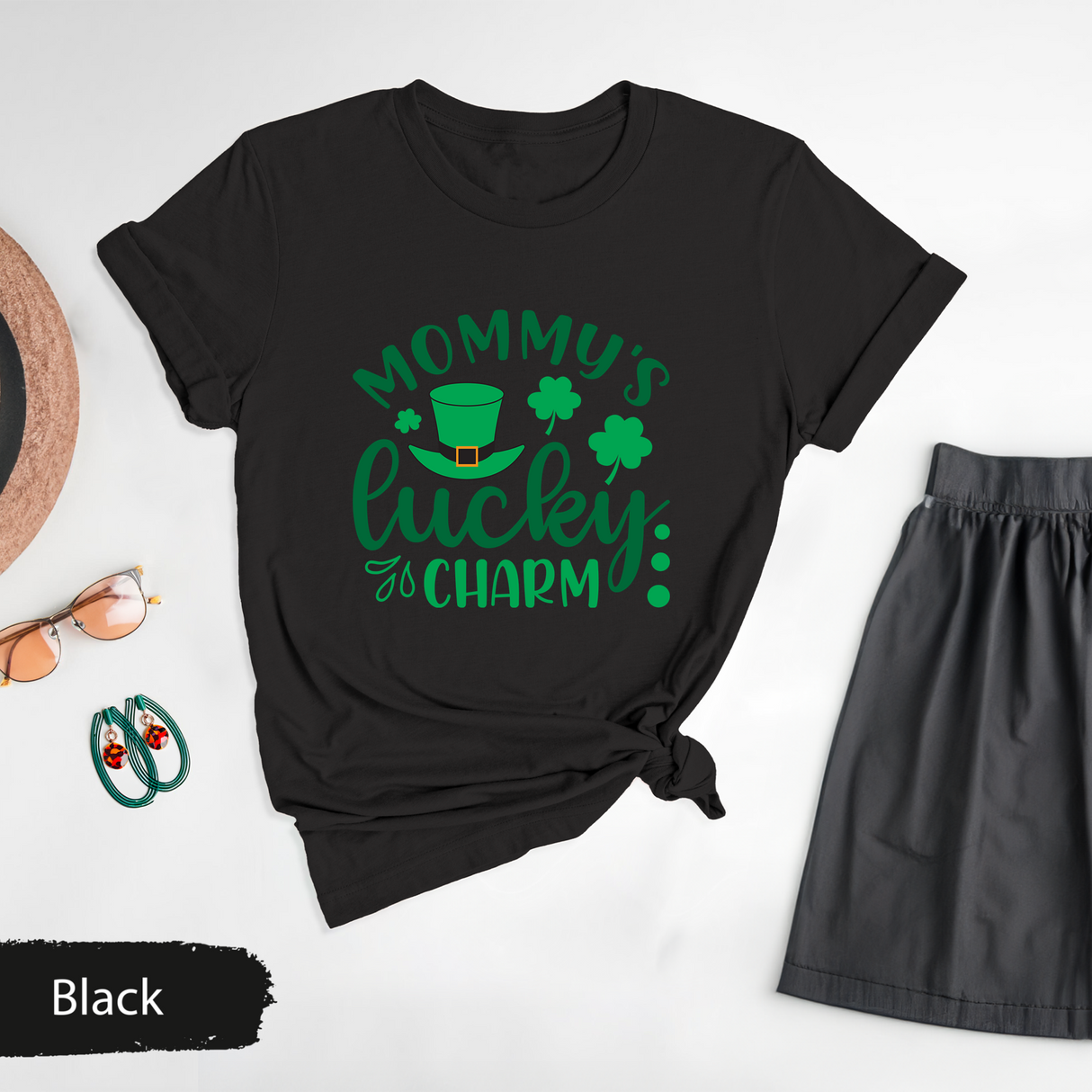 Mommy's Lucky Charm T-Shirt, St Patricks Day Mom Shirt, Cute Shamrock Graphic Tee, Irish Festival Family Outfit, Lucky Charm Gift for Mom
