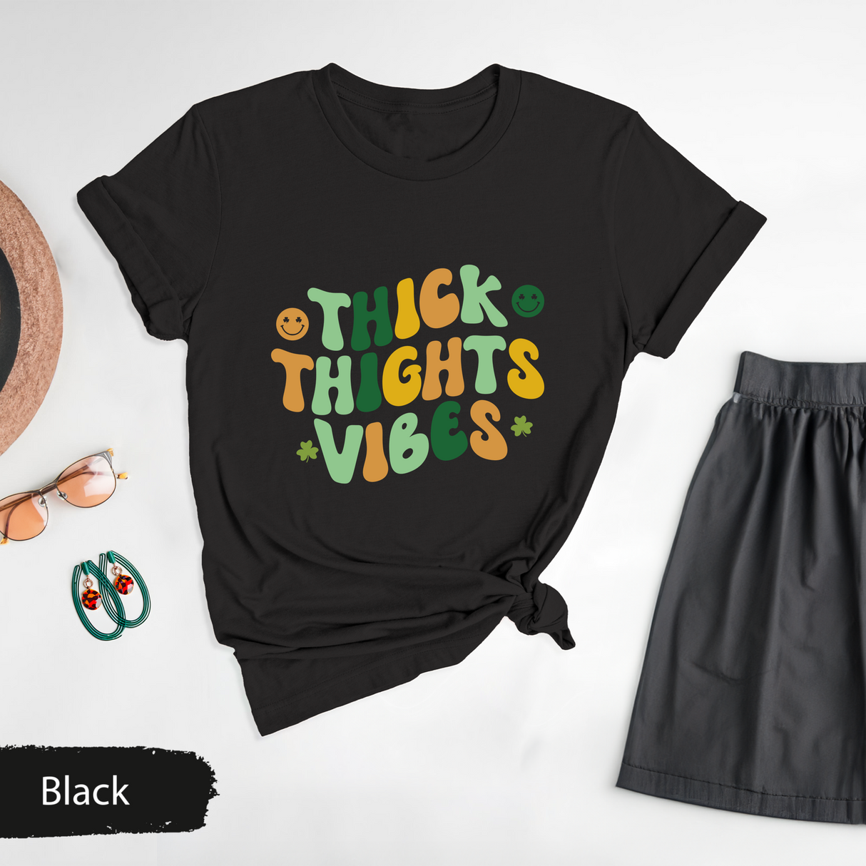 Thick Thighs Vibes T-Shirt, Retro St Paddys Day Shirt, Positive Graphic Shirt, Cute St Patricks Day, Womens Motivational Tee, Gift for Her