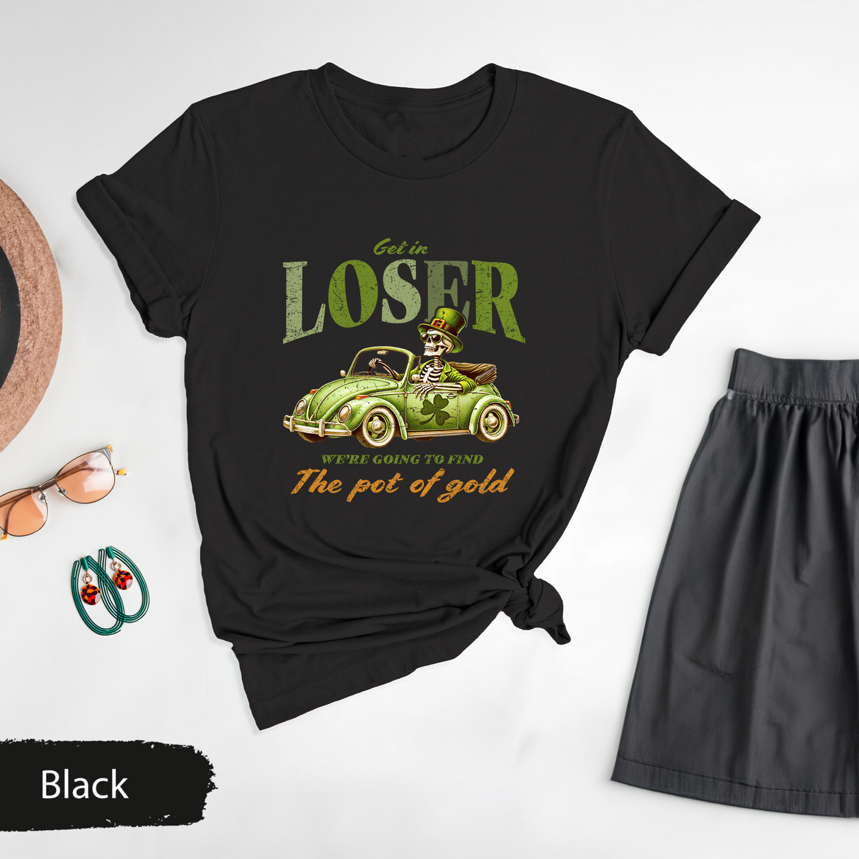 St Patricks Day T-Shirt, Get In Loser We're Going To Find The Pot Of Gold Shirt, Funny Irish Skeleton Tee, Retro St Patrick Shirt, Irish Day