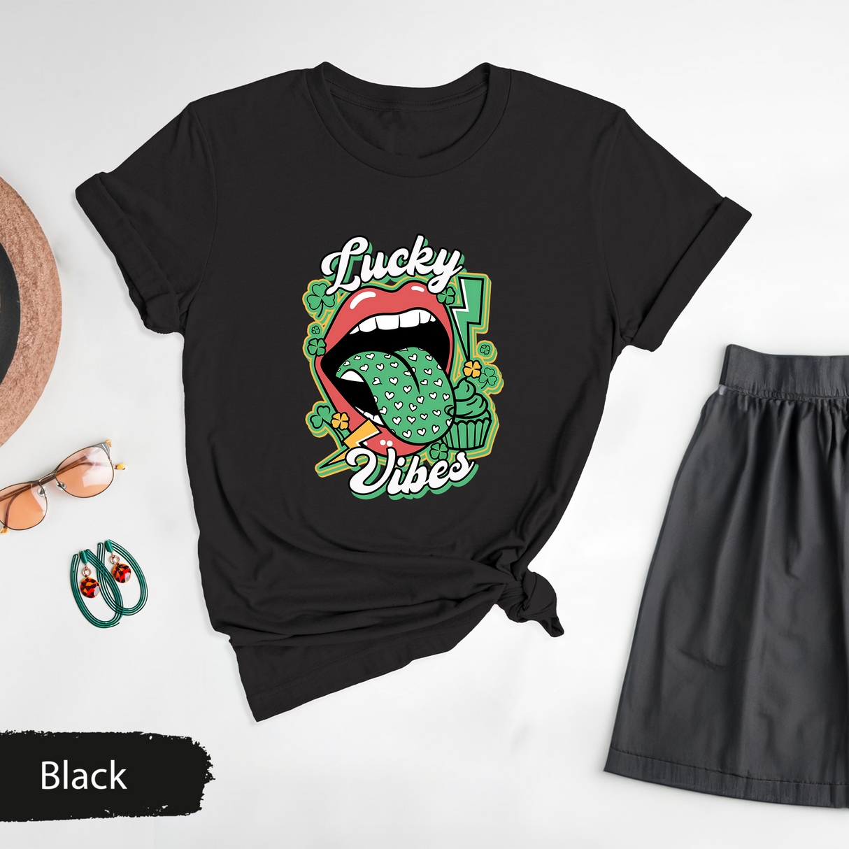 St Patricks Day Shirt, Lucky Vibes T-Shirt, Retro Irish Graphic Tee, Women St Paddys Day Party Shirt, Trendy Lucky Tshirt, Funny St Patricks
