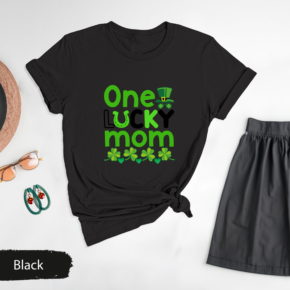 One Lucky Mom Shirt, St Patricks Day Mom Tee, Irish Shamrock Lucky Mom T-Shirt, Cute Clover Mothers Day Shirt, St Paddy’s Day Gift for Woman