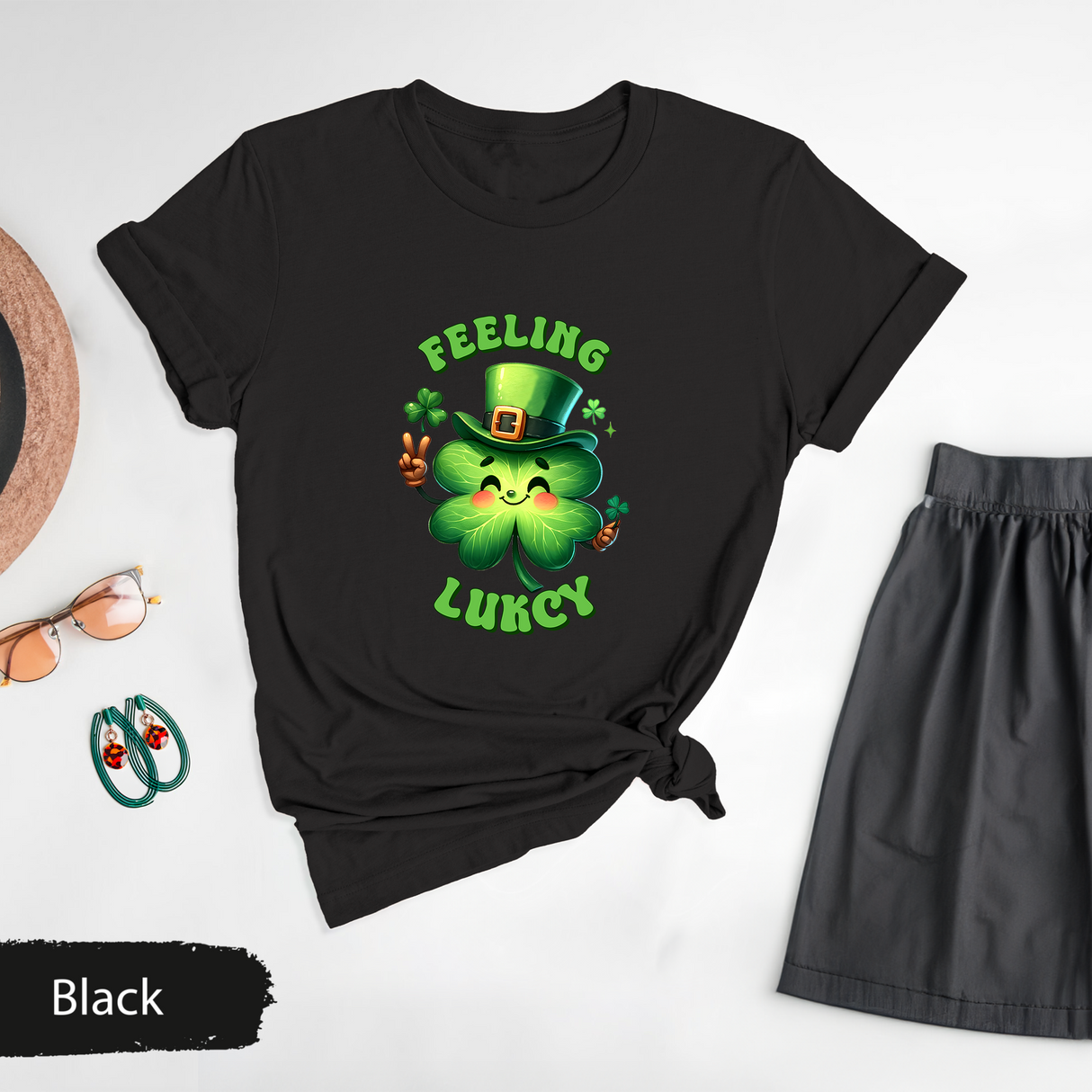 Feeling Lucky St Patricks Day Shirt, Cute Shamrock Tshirt, Fun Irish Clover Leprechaun Shirt, Lucky Charm Graphic Tee,Irish Gift for Her/Him