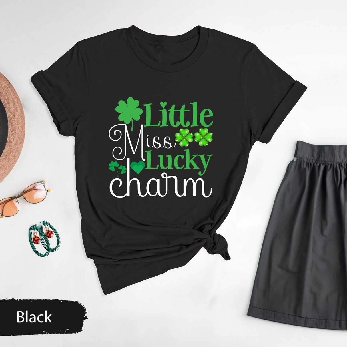 Little Miss Lucky Charm T-Shirt, Toddler St Patricks Day Shirt, Shamrock Graphic Tee, Cute St Paddys Day Gifts for Women, Lucky Charm Tees