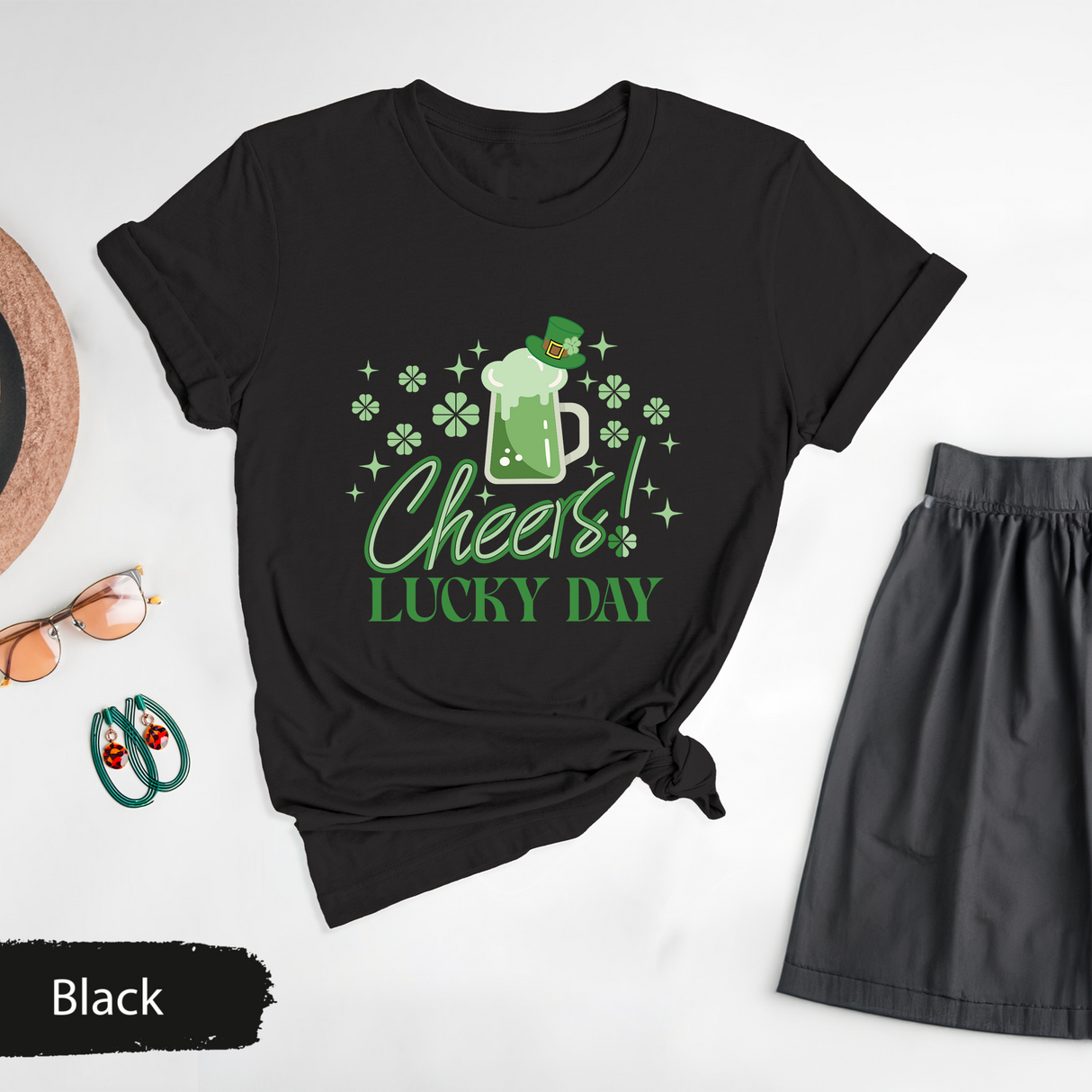 St Patricks Day Cheers Lucky Day T-Shirt, Green Beer Shirt, Beer Lover Gift, Irish Pub Party T-Shirt, Funny Patricks Outfit, Bar Crawl Shirt