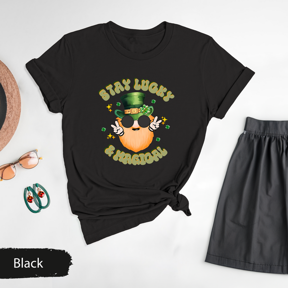 Stay Lucky & Magical Shirt, Funny St Patricks Day T-Shirt, Cute Leprechaun Graphic Tee, Retro St Patricks Day Shirt, Trendy Graphic Tees