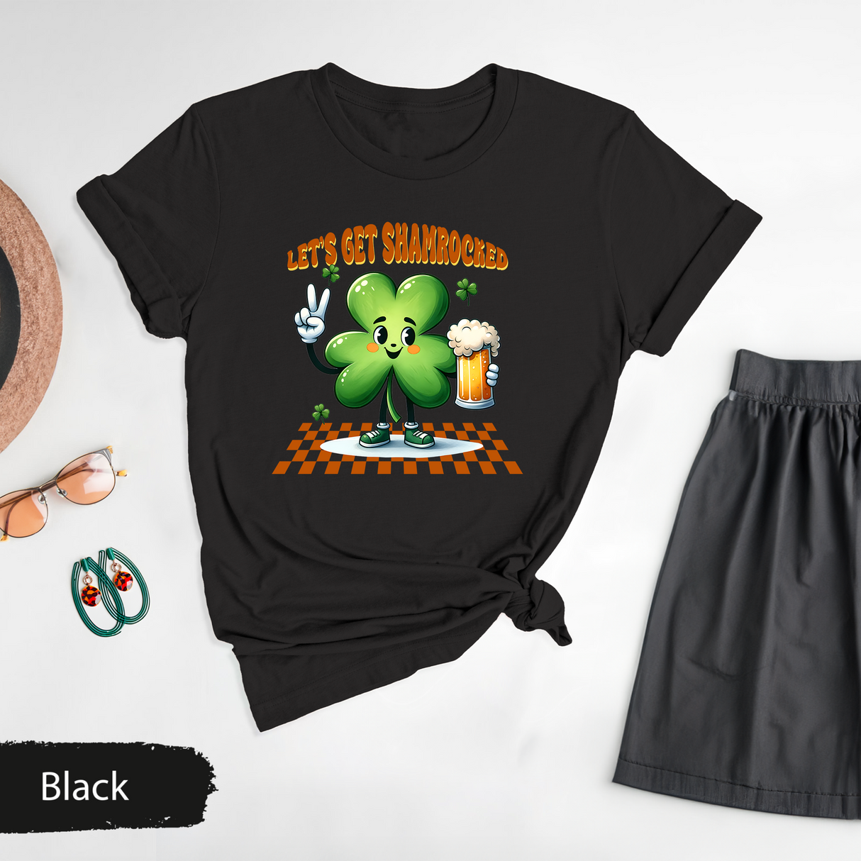 Let’s Get Shamrocked Shirt, Funny St. Patrick’s Day Beer Tee, Cute Drunk Shamrock Graphic T-Shirt, Irish Pub Party Outfit, St Paddys Day Tee