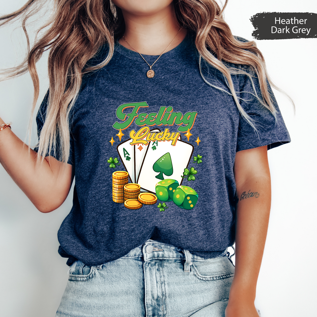Feeling Lucky St. Patrick's Day T-Shirt, Irish Clover Graphic Tee, Saint Patricks Day Shirt, Lucky Dice Poker Cards Shirt, St. Paddy's Gift