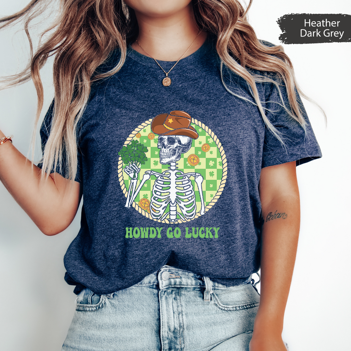 Howdy Go Lucky T-Shirt, Western St. Patricks Day Shirt, Lucky Cowboy Skeleton Tee, Funny Shamrock Irish Graphic Tees, St Paddys Day Gift