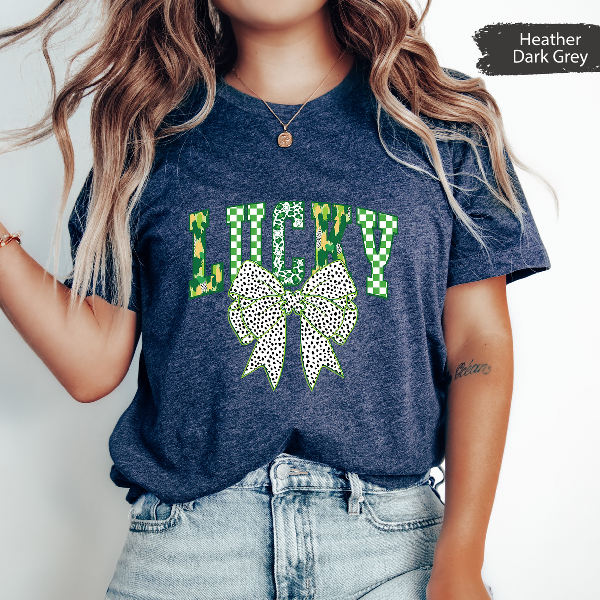 Lucky St. Patrick's Day T-Shirt, Cute Coquette Bow Tee, Irish Clover Graphic Tshirt, Leopard Lucky Print Tee, Women's St Patriks Day Gift