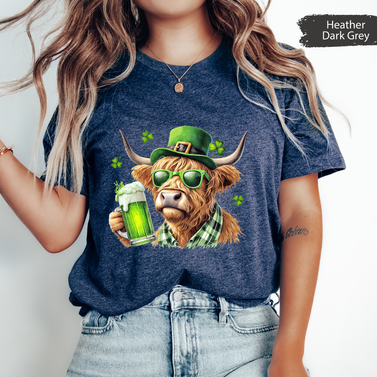 Highland Cow St. Patrick's Day Shirt, Irish Beer Drinking Cow Tee, Funny Lucky Cow T-Shirt, Shamrock Highland Cattle Tee, Retro St Patricks
