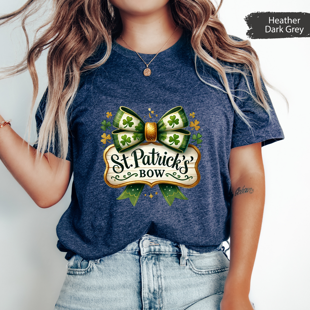 St. Patricks Bow T-Shirt, Cute Shamrock Bow Shirt, Irish Clover Graphic Tees, Coquette Bow T-shirt, St Paddys Day Shirt, Womens Lucky Charm