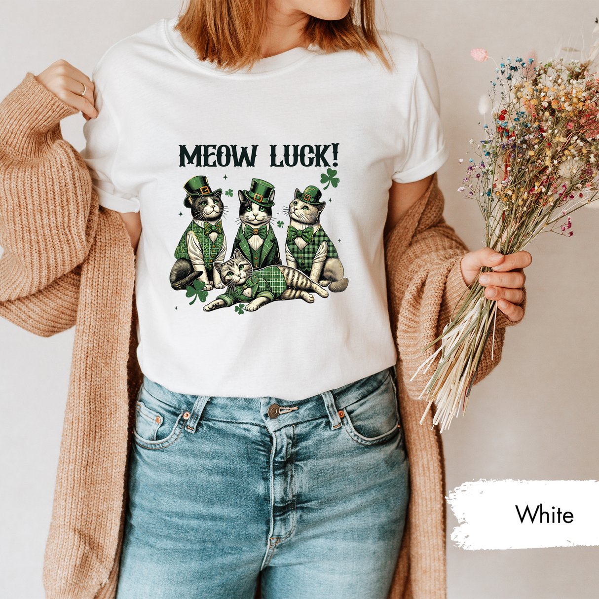 Meow Luck St Patricks Day Shirt, Cute Leprechaun Cats T-Shirt, Funny Irish Kitty Tee, Lucky Cat Lover Shirt, Patricks Day Gift for Cat Mom