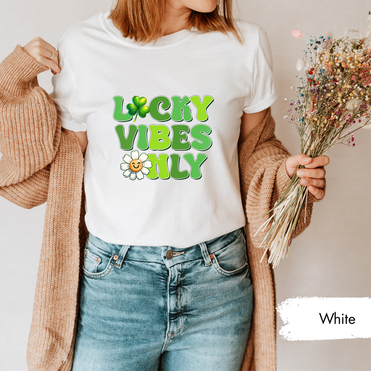 Lucky Vibes Only Shirt St Patricks Day Gift, Retro St Patricks Day Tshirt, Cute Daisy Graphic TShirt, Fun Shamrock Shirt, St Patricks Outfit