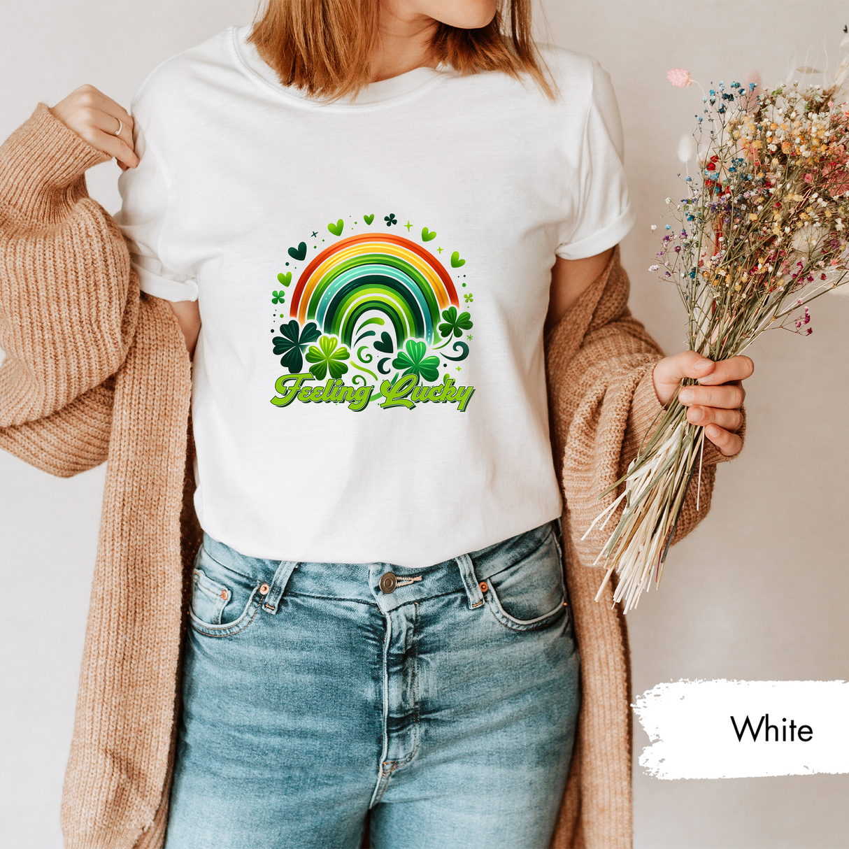 St Patricks Day Feeling Lucky Shirt, Irish Rainbow Tshirt, Lucky Clover Graphic Tee, St Paddys Day Gift, Gift for Her, Lucky Party Tshirt