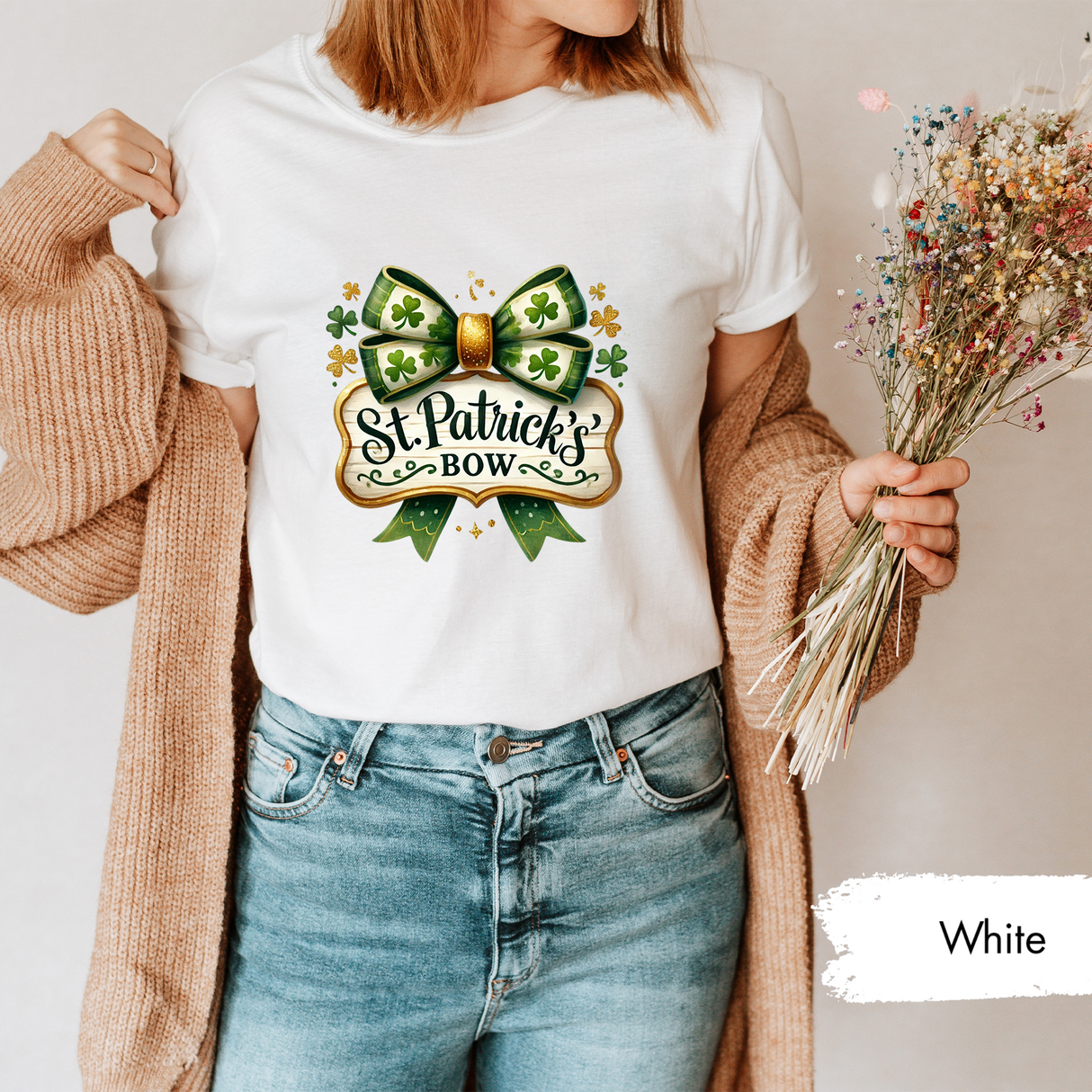 St. Patricks Bow T-Shirt, Cute Shamrock Bow Shirt, Irish Clover Graphic Tees, Coquette Bow T-shirt, St Paddys Day Shirt, Womens Lucky Charm