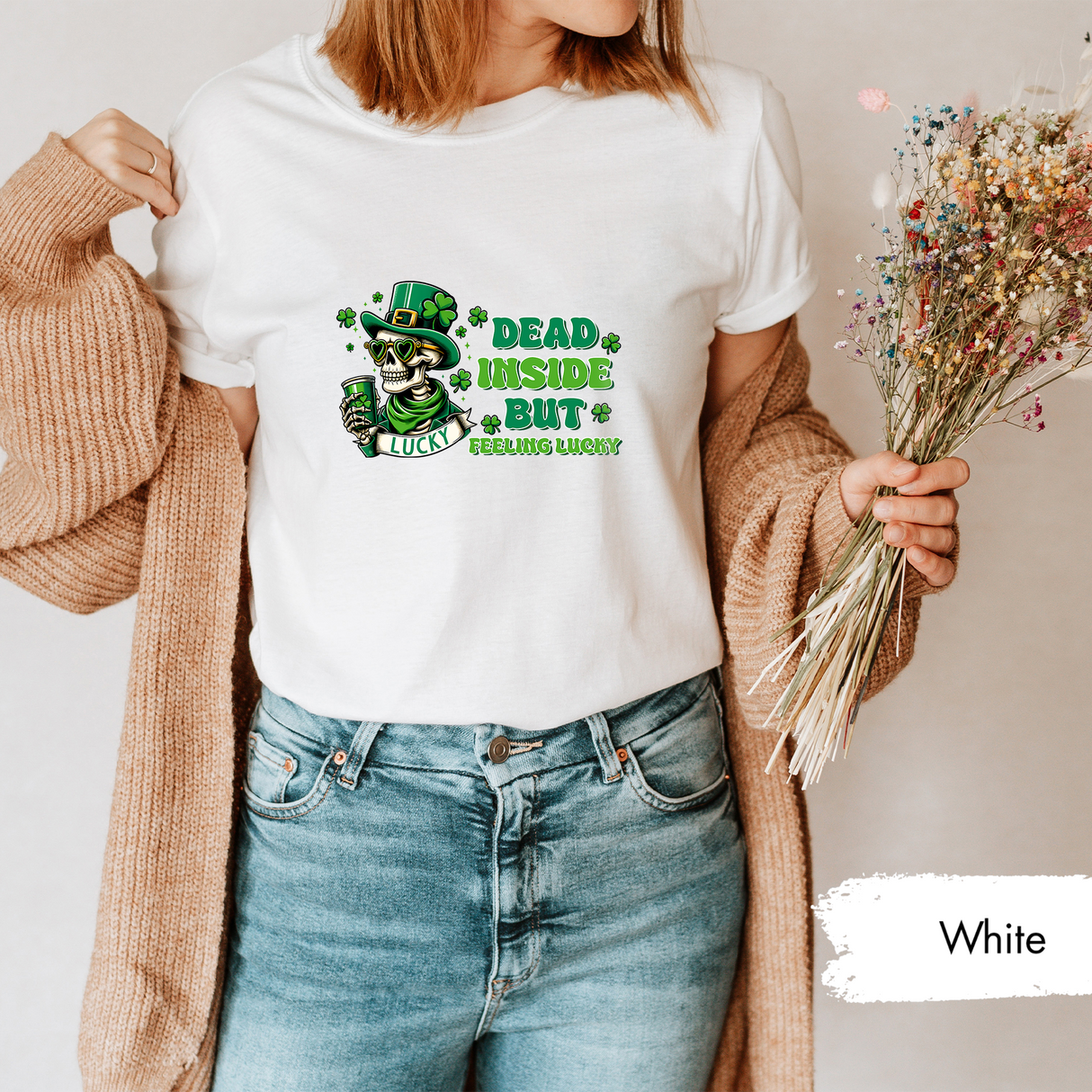 Dead Inside But Feeling Lucky Shirt, Funny St Patrick’s Day Skeleton T-shirt, Irish Drinking Party Shirt, Lucky Skeleton Tee, Funny Gifts