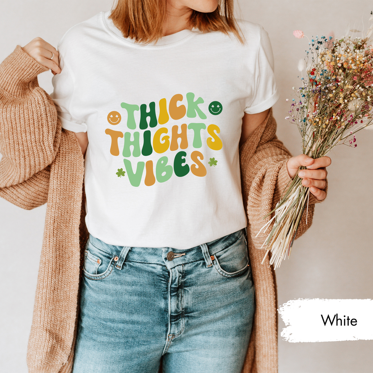 Thick Thighs Vibes T-Shirt, Retro St Paddys Day Shirt, Positive Graphic Shirt, Cute St Patricks Day, Womens Motivational Tee, Gift for Her