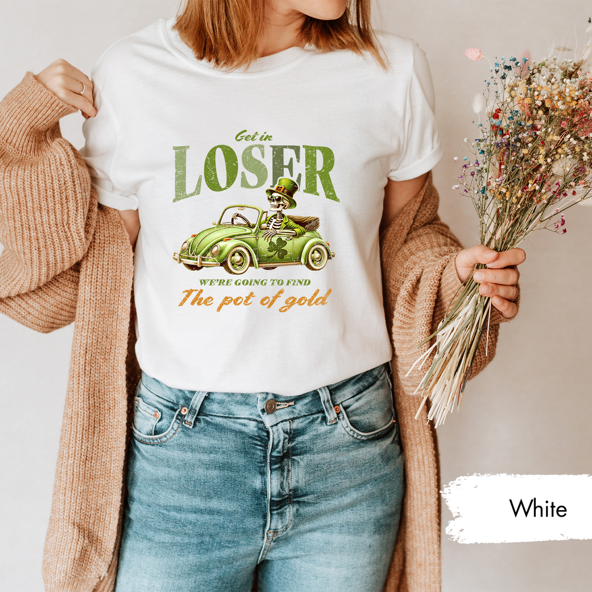 St Patricks Day T-Shirt, Get In Loser We're Going To Find The Pot Of Gold Shirt, Funny Irish Skeleton Tee, Retro St Patrick Shirt, Irish Day