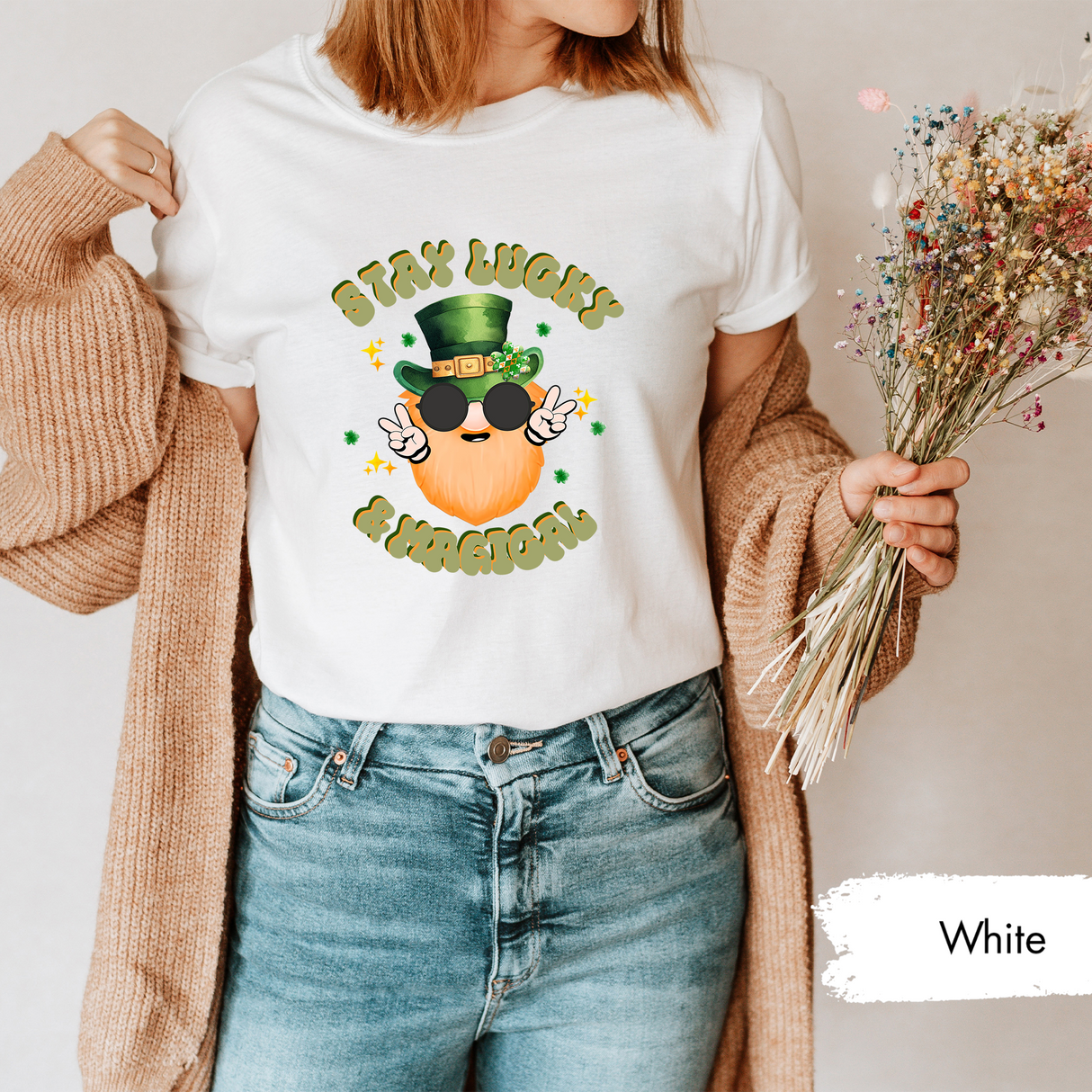 Stay Lucky & Magical Shirt, Funny St Patricks Day T-Shirt, Cute Leprechaun Graphic Tee, Retro St Patricks Day Shirt, Trendy Graphic Tees