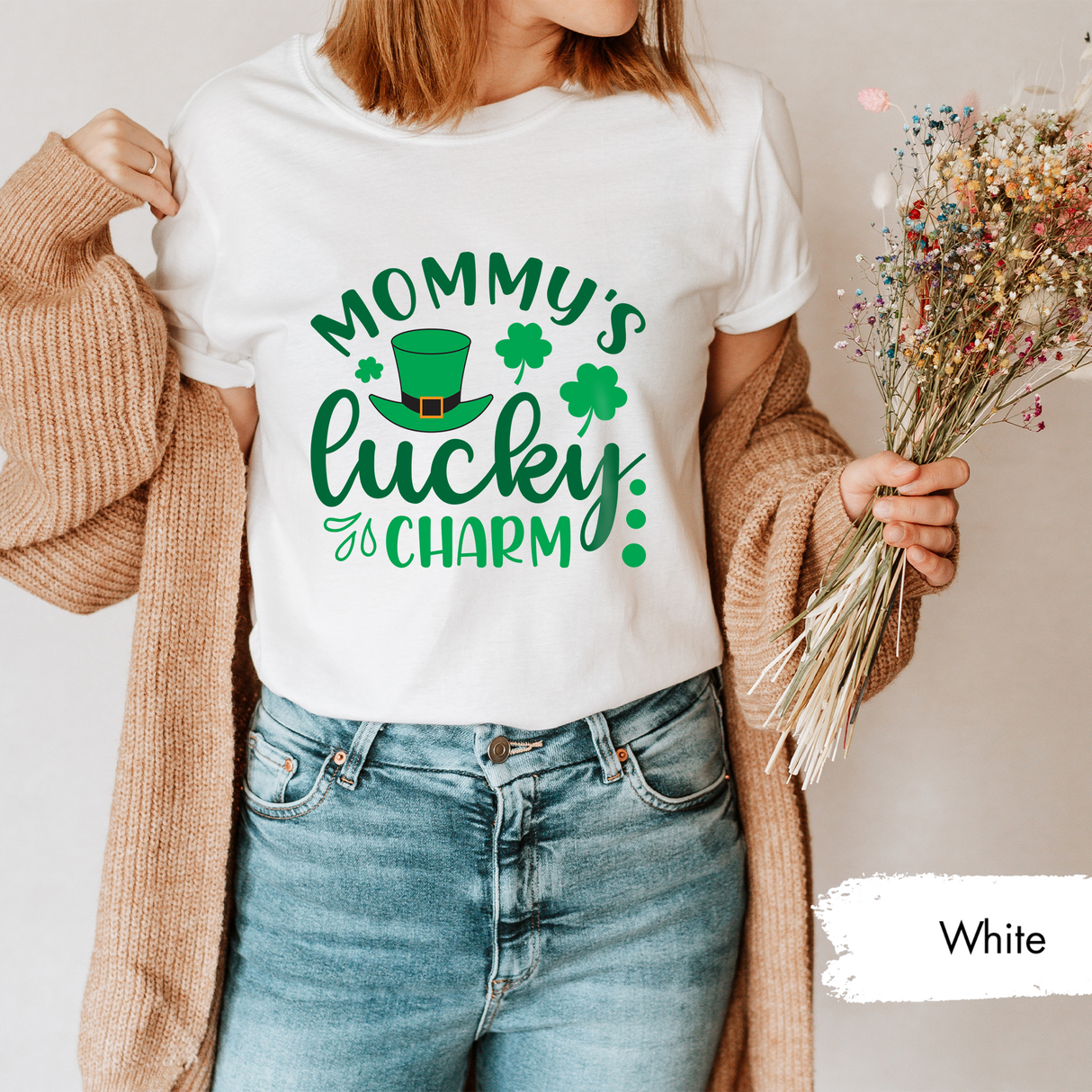 Mommy's Lucky Charm T-Shirt, St Patricks Day Mom Shirt, Cute Shamrock Graphic Tee, Irish Festival Family Outfit, Lucky Charm Gift for Mom