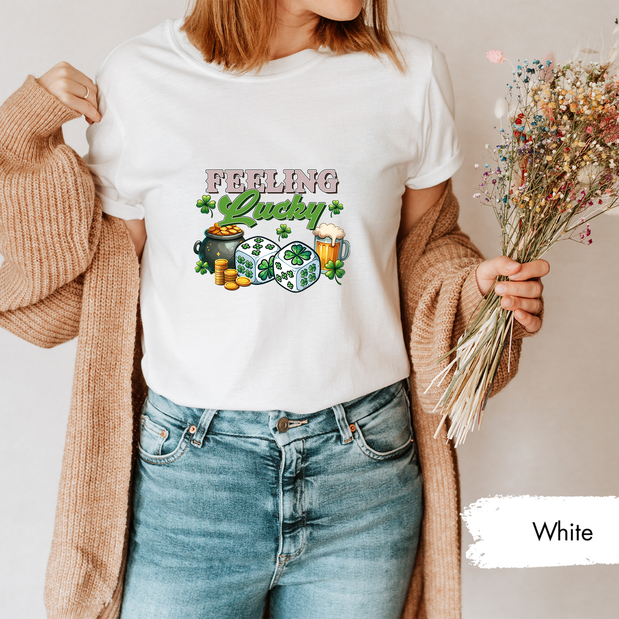 Feeling Lucky Tee, St. Patrick's Day Shirt, Irish Shamrock Tshirt, Lucky Clover T-Shirt, St. Paddy's Day Gift, Beer Gold Coins Graphic Tee