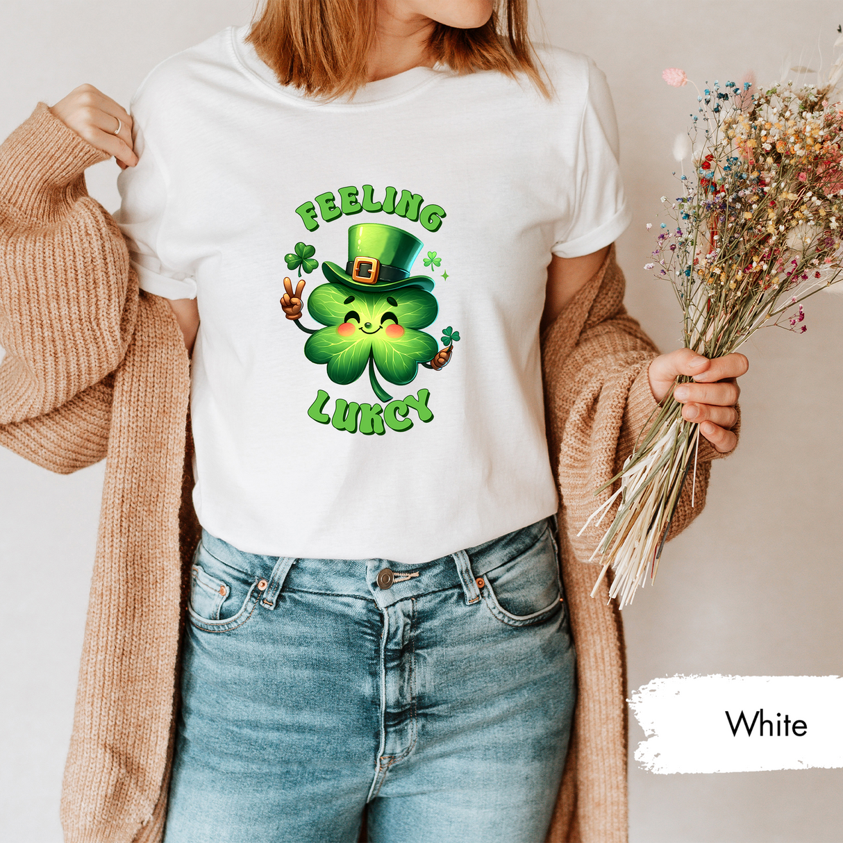 Feeling Lucky St Patricks Day Shirt, Cute Shamrock Tshirt, Fun Irish Clover Leprechaun Shirt, Lucky Charm Graphic Tee,Irish Gift for Her/Him
