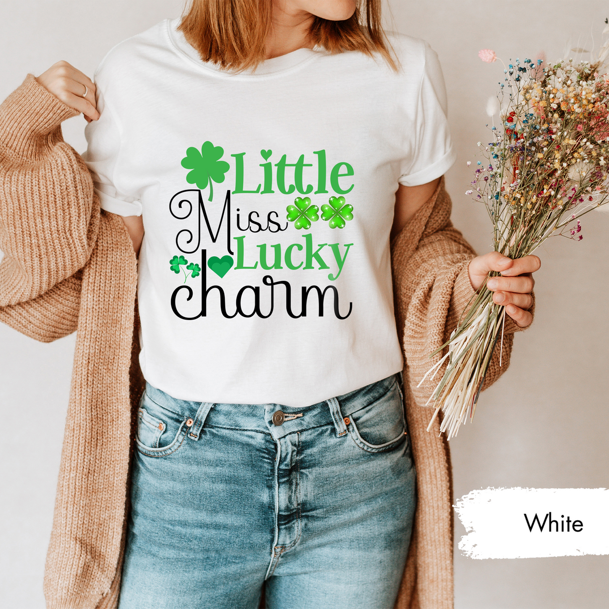 Little Miss Lucky Charm T-Shirt, Toddler St Patricks Day Shirt, Shamrock Graphic Tee, Cute St Paddys Day Gifts for Women, Lucky Charm Tees