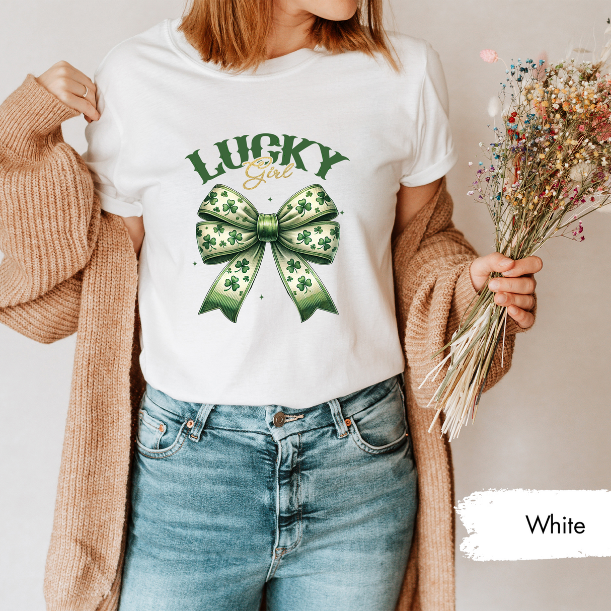 St Patricks Day Lucky Girl T-Shirt, Western Irish Girl Shirt, St Paddys Coquette Bow Shirt, Womens St Patricks Outfit, Irish Lucky Shirt