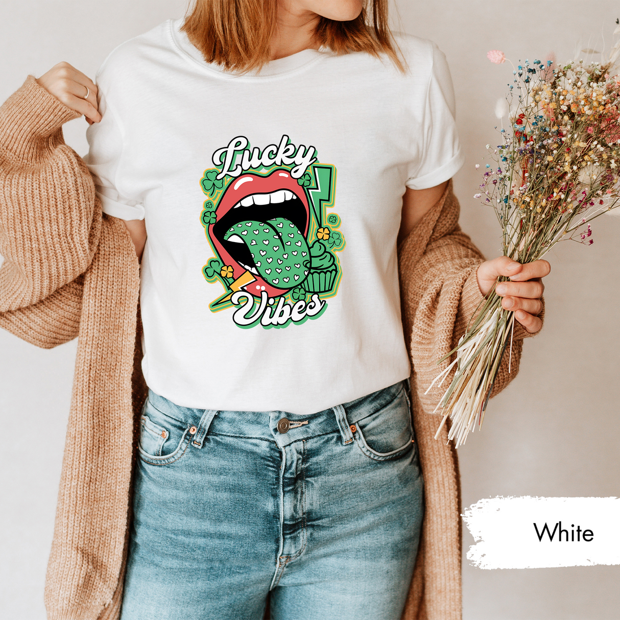 St Patricks Day Shirt, Lucky Vibes T-Shirt, Retro Irish Graphic Tee, Women St Paddys Day Party Shirt, Trendy Lucky Tshirt, Funny St Patricks
