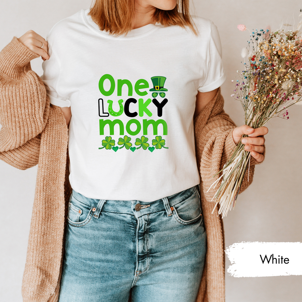 One Lucky Mom Shirt, St Patricks Day Mom Tee, Irish Shamrock Lucky Mom T-Shirt, Cute Clover Mothers Day Shirt, St Paddy’s Day Gift for Woman