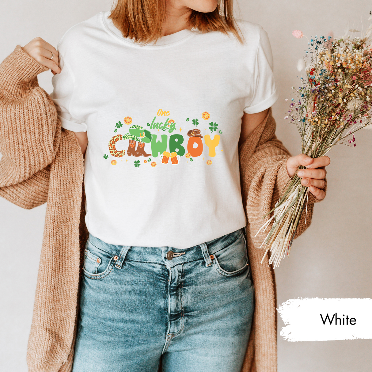 One Lucky Cowboy T-Shirt, Cowgirl St Patrick's Day Shirt, Rodeo T-Shirt, Western Irish Graphic Tee, Irish Day Gift, Lucky Cowgirl Shirt