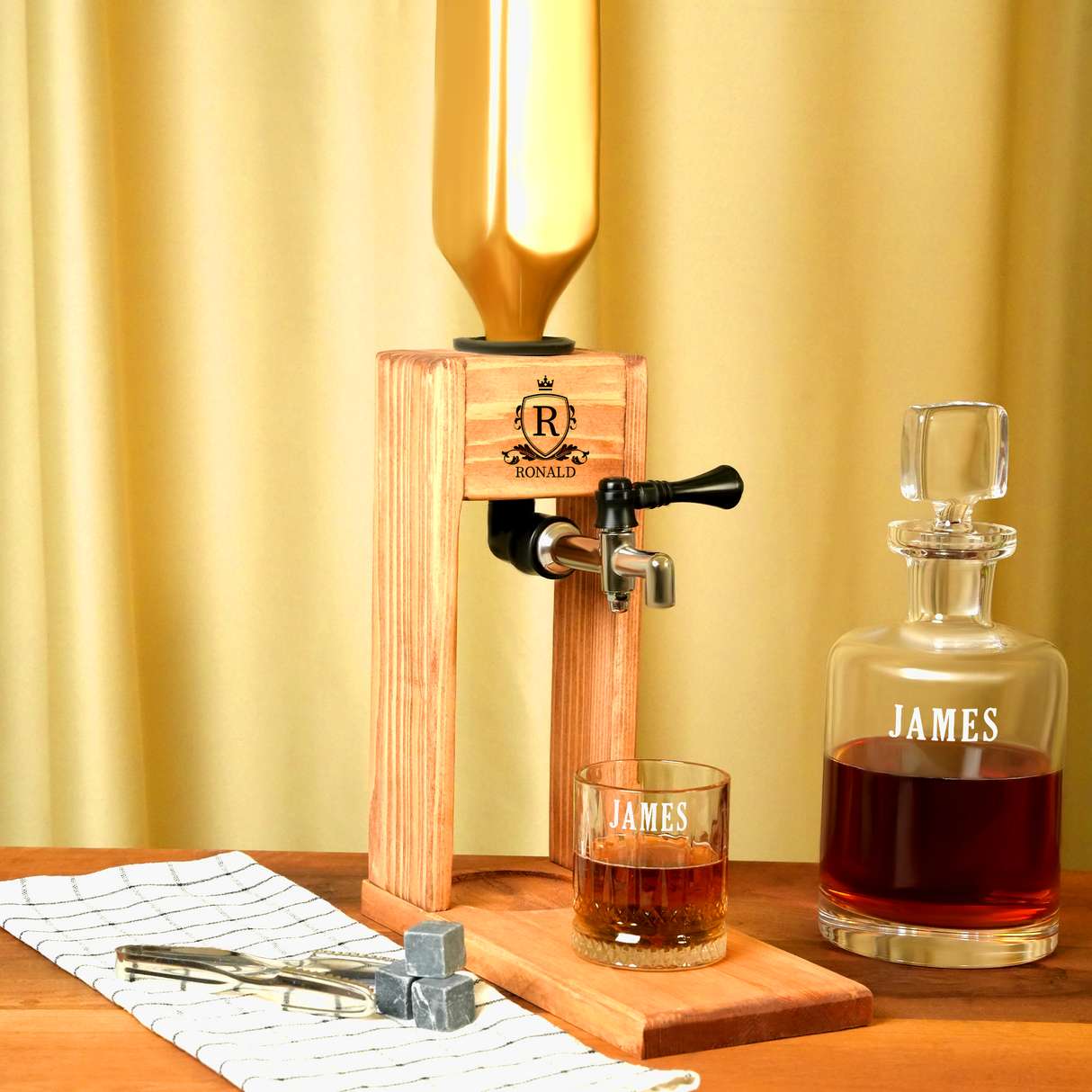Personalized Home Bar Whiskey Dispenser, Wooden Liquor Decanter with Glasses, Gift for Husband, Anniversary Gift, Alcohol Whiskey Fountain