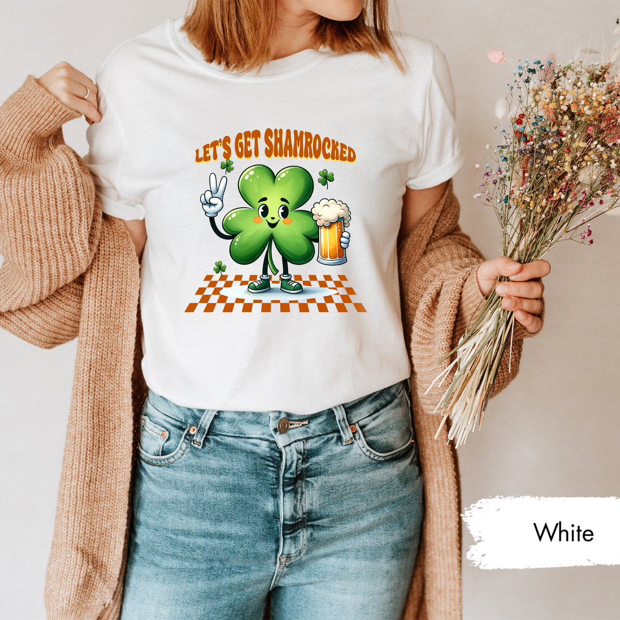 Let’s Get Shamrocked Shirt, Funny St. Patrick’s Day Beer Tee, Cute Drunk Shamrock Graphic T-Shirt, Irish Pub Party Outfit, St Paddys Day Tee