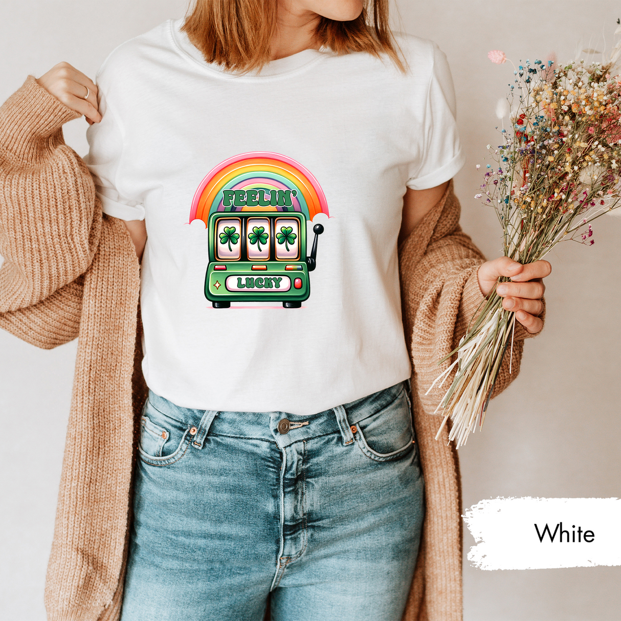 Feelin' Lucky Shirt, Slot Machine St Patrick’s Day T-Shirt, Rainbow Clover Lucky Tee, Irish Day Gift, St Patricks Day Gift, Four Leaf Clover