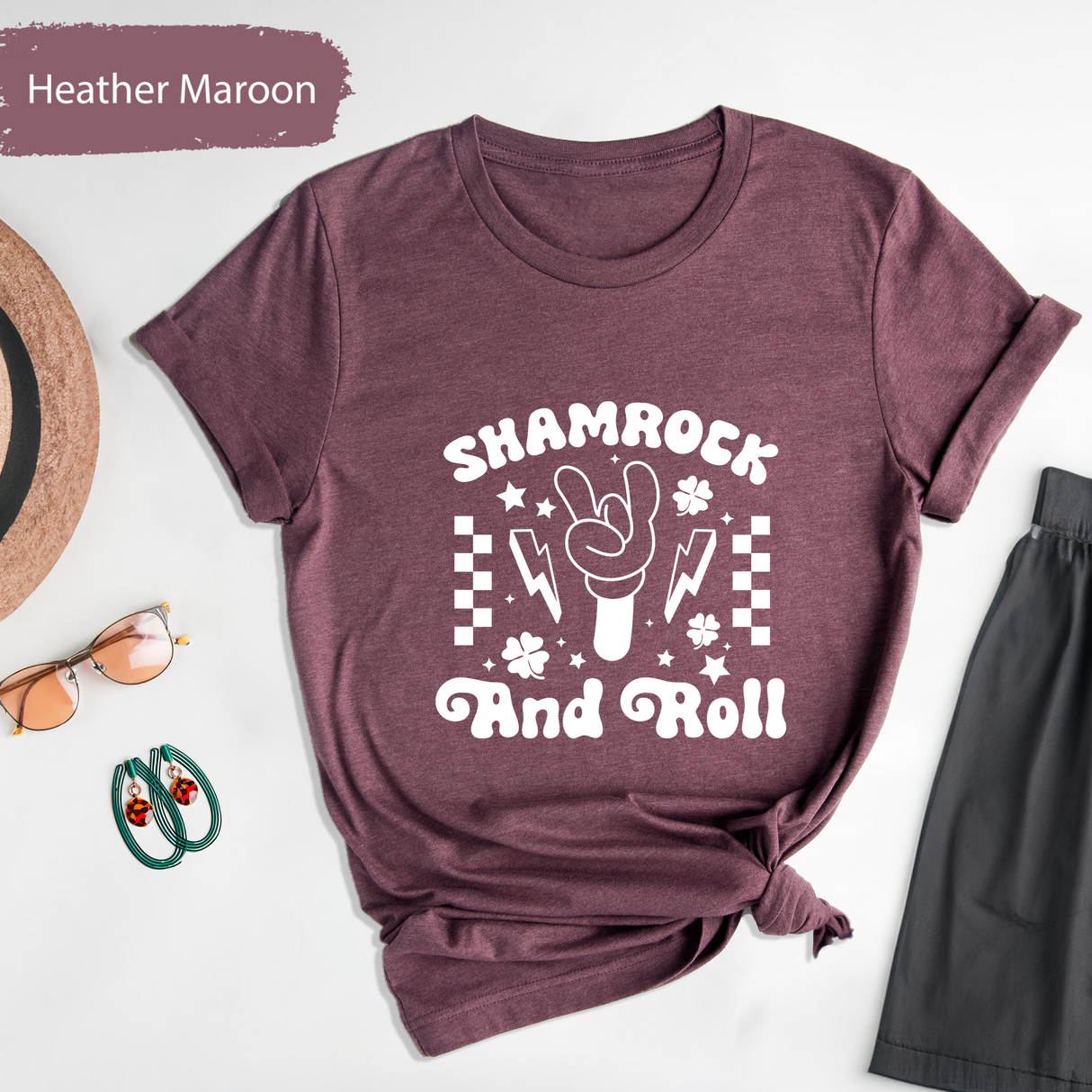 Shamrock and Roll T-Shirt, Funny St Patricks Day Rock Shirt, St Paddys Day Party Shirt, Shamrock Shirt, Rock and Roll Tee, Shirt for Her/Him