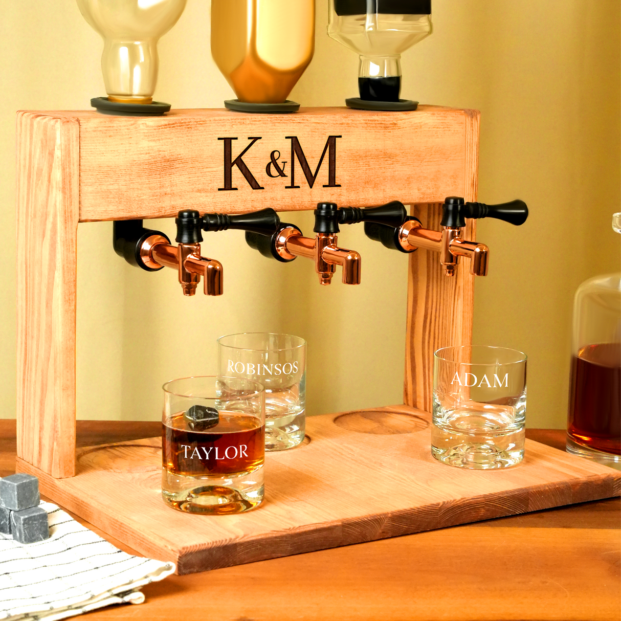 Personalized Home Bar Whiskey Dispenser, Wooden Liquor Decanter with Glasses, Gift for Husband, Anniversary Gift, Alcohol Whiskey Fountain