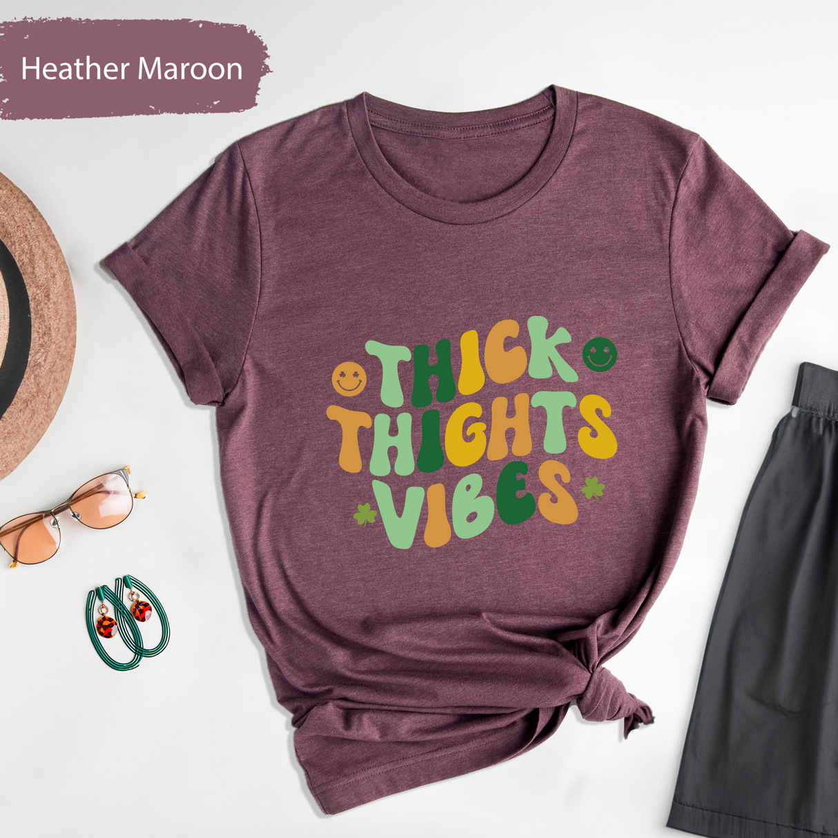 Thick Thighs Vibes T-Shirt, Retro St Paddys Day Shirt, Positive Graphic Shirt, Cute St Patricks Day, Womens Motivational Tee, Gift for Her