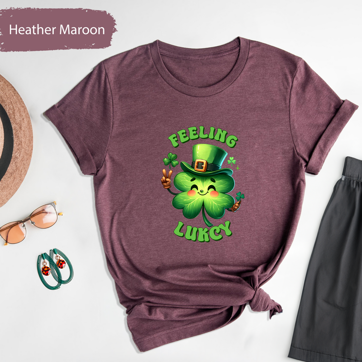 Feeling Lucky St Patricks Day Shirt, Cute Shamrock Tshirt, Fun Irish Clover Leprechaun Shirt, Lucky Charm Graphic Tee,Irish Gift for Her/Him