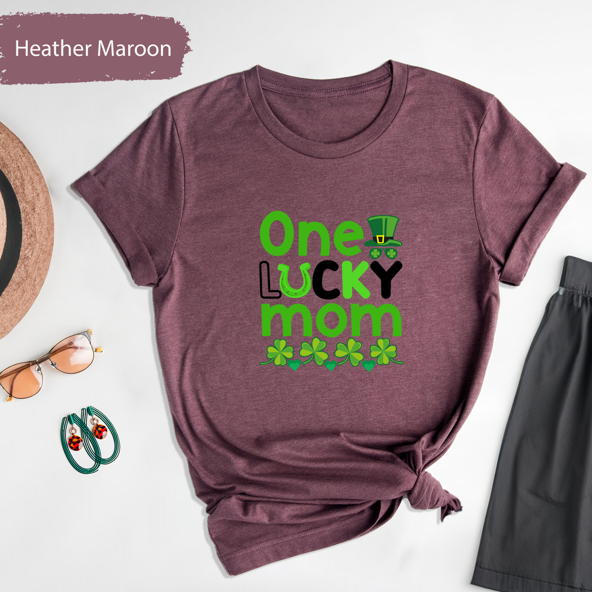 One Lucky Mom Shirt, St Patricks Day Mom Tee, Irish Shamrock Lucky Mom T-Shirt, Cute Clover Mothers Day Shirt, St Paddy’s Day Gift for Woman