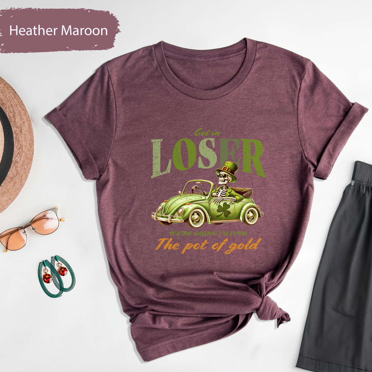 St Patricks Day T-Shirt, Get In Loser We're Going To Find The Pot Of Gold Shirt, Funny Irish Skeleton Tee, Retro St Patrick Shirt, Irish Day